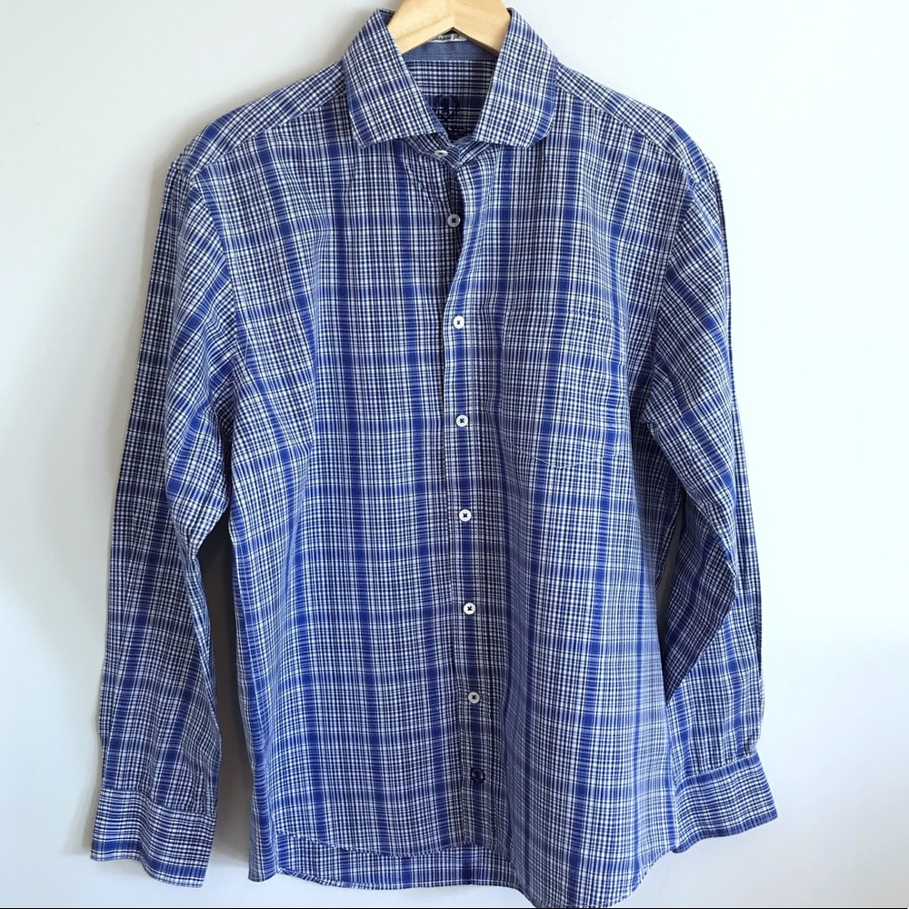 Men’s Bugatchi Blue & White Plaid Shirt
